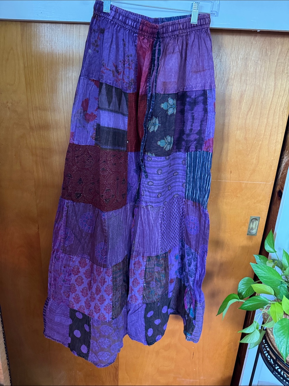 Purple Patchwork Bohemian Maxi Skirt